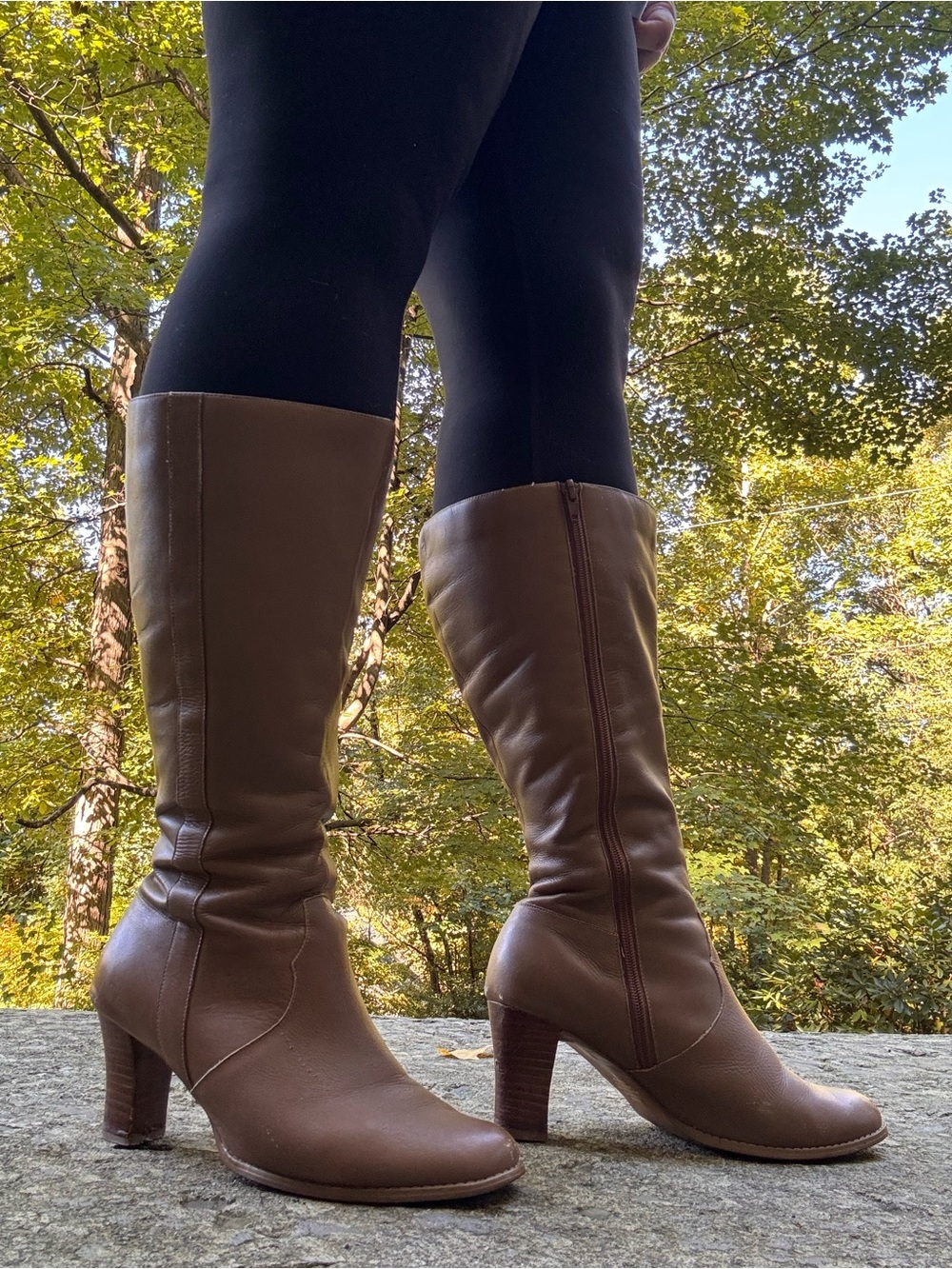 *Wide Calf* Women's Knee-High Brown Leather Heeled Boots